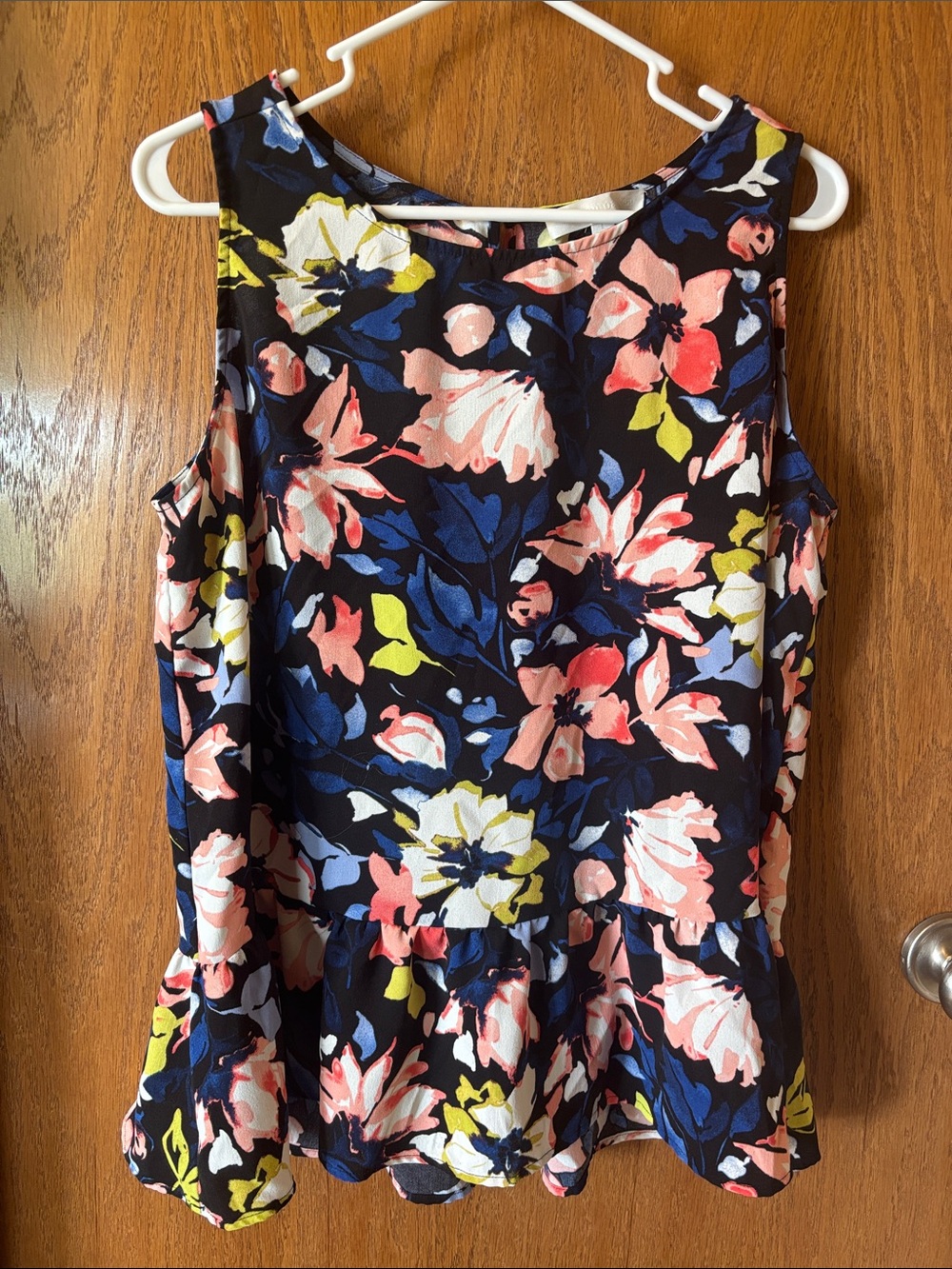 Adyson Parker Navy Floral Peplum Tank with Pink, Blue & Yellow Blooms